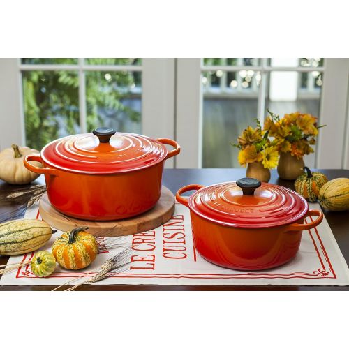 르크루제 Le Creuset LS2501-262 Signature Enameled Cast-Iron Round French (Dutch) Oven, 5-1/2-Quart, Flame: Dutch Ovens: Kitchen & Dining