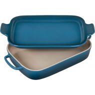 Le Creuset Heritage Casserole Stoneware Rectangular Dish with Platter Lid, 14 3/4 inch x 9 inch x 2 1/2 inch, Deep Teal, 2.75 qt