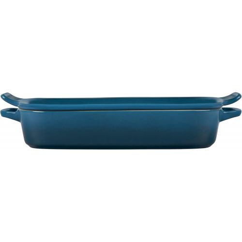 르크루제 Le Creuset Heritage Casserole Stoneware Rectangular Dish with Platter Lid, 14 3/4 inch x 9 inch x 2 1/2 inch, Deep Teal, 2.75 qt