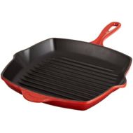 Le Creuset Enameled Cast-Iron 10-1/4-Inch Square Skillet Grill, Cerise (Cherry Red)