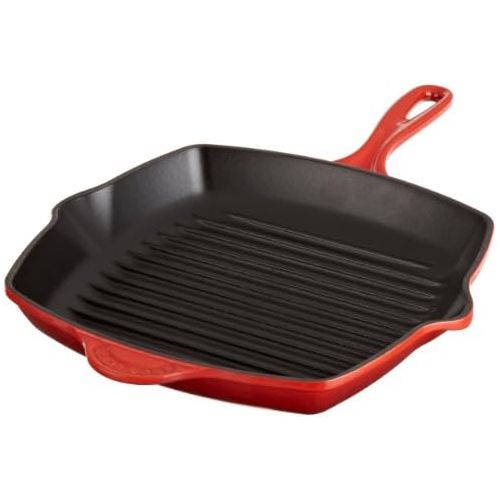 르크루제 Le Creuset Enameled Cast-Iron 10-1/4-Inch Square Skillet Grill, Cerise (Cherry Red)