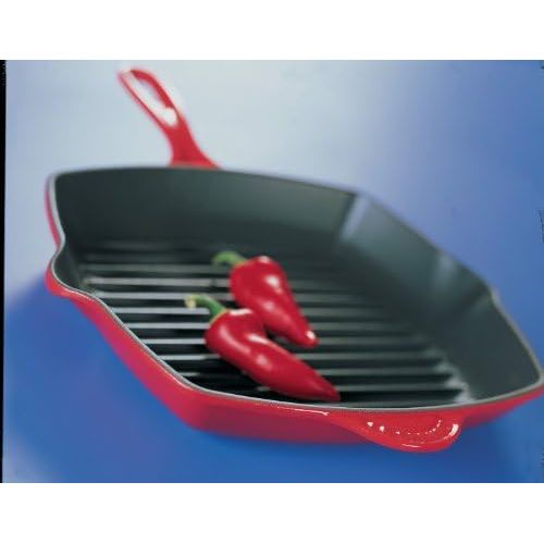 르크루제 Le Creuset Enameled Cast-Iron 10-1/4-Inch Square Skillet Grill, Cerise (Cherry Red)