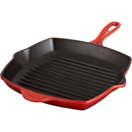 르크루제 Le Creuset Enameled Cast-Iron 10-1/4-Inch Square Skillet Grill, Cerise (Cherry Red)