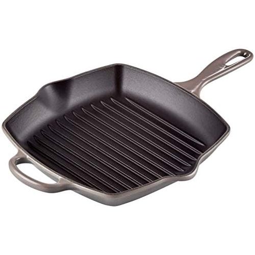 르크루제 Le Creuset Enameled Cast Iron Signature Square Skillet Grill, 10.25, Oyster