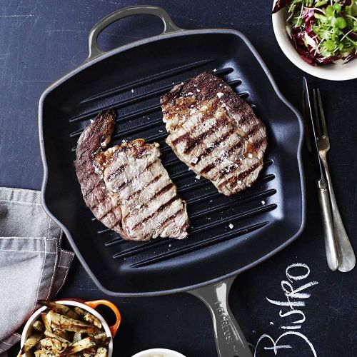 르크루제 Le Creuset Enameled Cast Iron Signature Square Skillet Grill, 10.25, Oyster