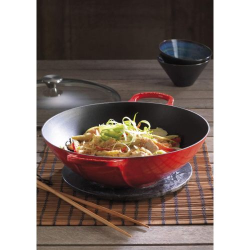 르크루제 Le Creuset Cast Iron 32cm Wok with Glass Lid, Cerise