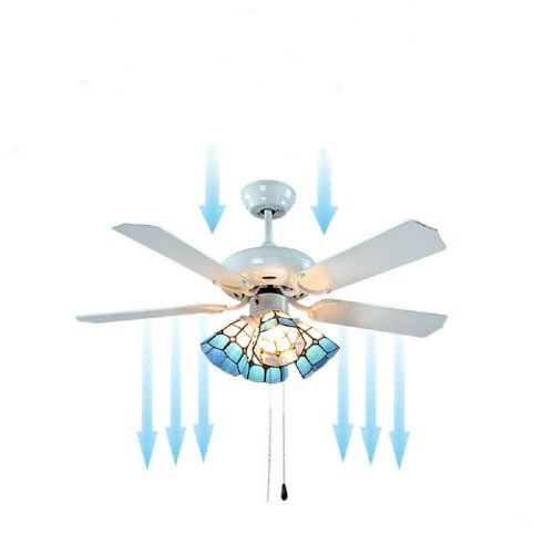  Le Fan Tiffany 42 Inch Ceiling Fan with 4 Light Pull Rope Fan European Living Room Dining Room Fan Light Mediterranean Style Fan Chandelier Wood Leaf Fan Light for Indoor Rooms (Wh