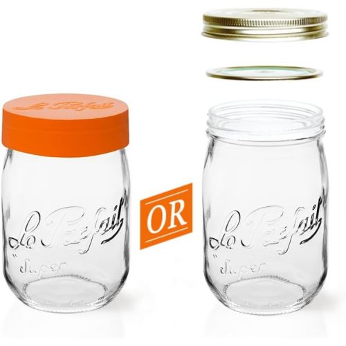  1 Le Parfait Screw Top Jar - Wide Mouth French Glass Preserving Jars - Zero Waste Packaging (1, 2000ml - 64oz - Gold Lid)
