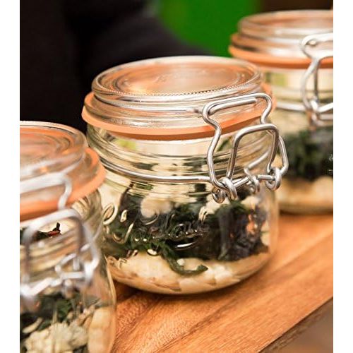  Le Parfait Super Jar - 1.5L French Glass Canning Jar w/Round Body, Airtight Rubber Seal & Glass Lid, 48oz/Quart & Half (Pack of 6) Stainless Wire