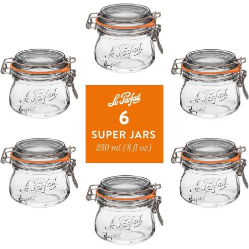  Le Parfait Super Jar - 1.5L French Glass Canning Jar w/Round Body, Airtight Rubber Seal & Glass Lid, 48oz/Quart & Half (Pack of 6) Stainless Wire