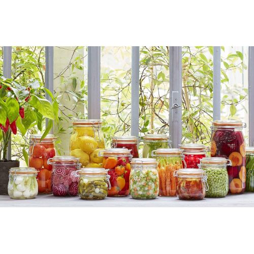  Le Parfait Super Jar - 1.5L French Glass Canning Jar w/Round Body, Airtight Rubber Seal & Glass Lid, 48oz/Quart & Half (Pack of 6) Stainless Wire