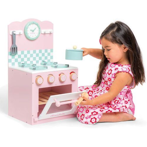  Le Toy Van - Colorful Wooden Honeybake Oven & Hob Pink Set Wood Pretend Play Kitchen Toy Set Girls and Boys Role Play Toy Kitchen Accessories