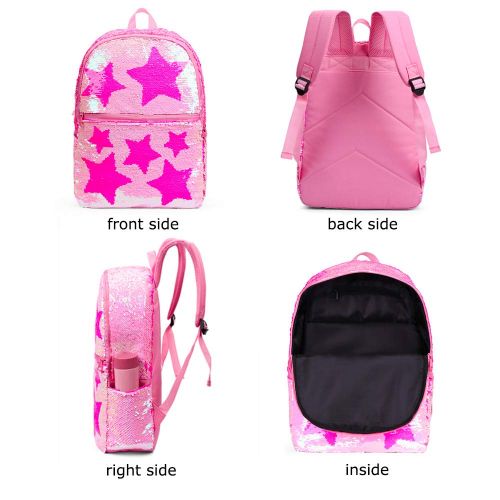  Le Vasty Sequin School Backpack for Girls Kids Cute Elementary Book Bag Bookbag Teen Glitter Sparkly Back Pack