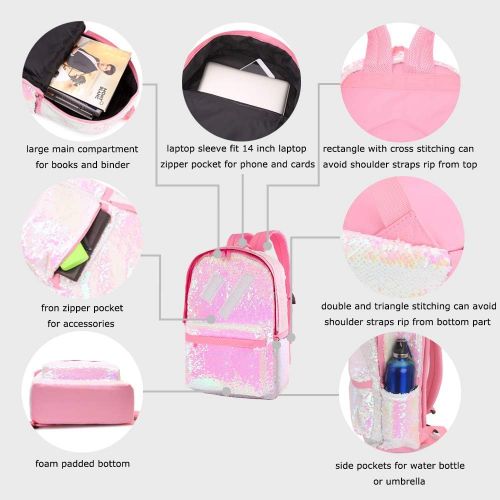  [아마존 핫딜] Le Vasty Flip Sequin School Backpack Bookbag for Girls Boys Kids Travel Daypack Cute Book Bags Back Pack