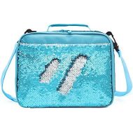 [아마존베스트]Le Vasty Mermaid Lunch Box for Girls Flip Sequin Insulated School Lunch Bag Durable Thermal Reusable Lunch Tote Glitter (Aqua Blue)