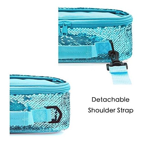  [아마존베스트]Le Vasty Mermaid Lunch Box for Girls Flip Sequin Insulated School Lunch Bag Durable Thermal Reusable Lunch Tote Glitter (Aqua Blue)