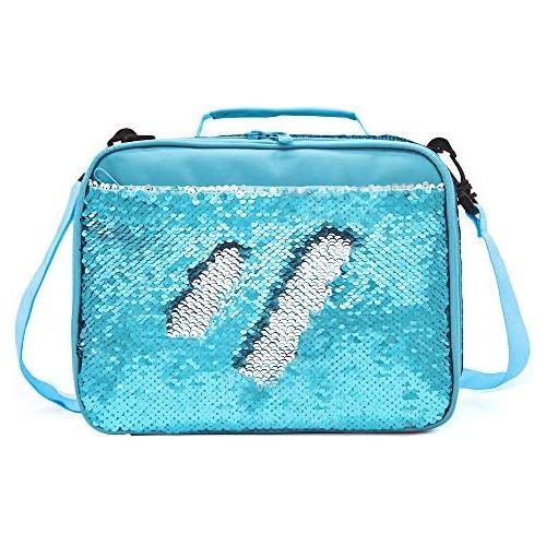  [아마존베스트]Le Vasty Mermaid Lunch Box for Girls Flip Sequin Insulated School Lunch Bag Durable Thermal Reusable Lunch Tote Glitter (Aqua Blue)