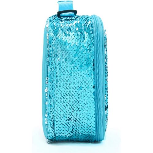  [아마존베스트]Le Vasty Mermaid Lunch Box for Girls Flip Sequin Insulated School Lunch Bag Durable Thermal Reusable Lunch Tote Glitter (Aqua Blue)