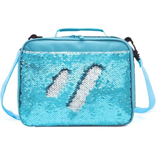  [아마존베스트]Le Vasty Mermaid Lunch Box for Girls Flip Sequin Insulated School Lunch Bag Durable Thermal Reusable Lunch Tote Glitter (Aqua Blue)