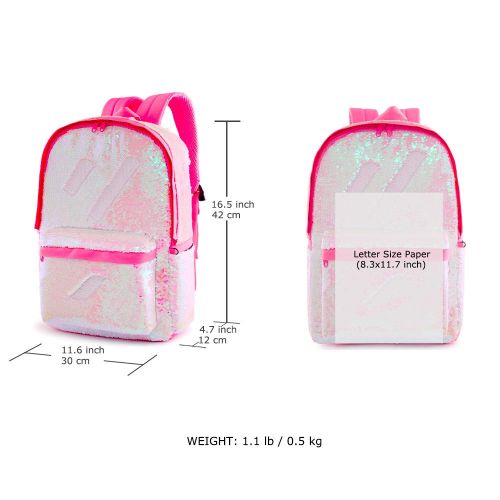  Le Vasty Flip Sequin School Backpack with Sparkly Lunch Box Glitter Pencil Holder for Girls (Set-Pink)