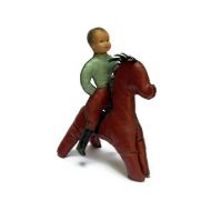 LeBonheurDuJour RESERVED for E. French Vintage Oil Cloth Boy Doll Riding on Horse. Cowboy and Horse Stuffed Toys. Antique Boys Toys.