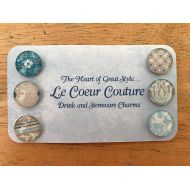 LeCoeurCouture Drink Charms - Blue Tapestry, Paisley, Magnetic, Stemware, Drink, Beverage, Wine Charms, Glass
