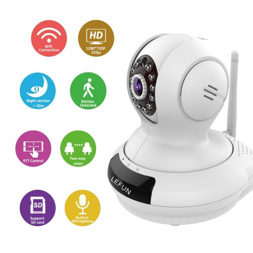  LeFun Wireless IP Security Camera Nanny Cam Supports 2.4G WiFi Two Way Audio Pan Tilt Motion Detection Night Vision Use for Home Surveillance Baby Pet Monitor