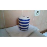 /LeLapinDansLaCuisine Stylish blue and white striped toothbrush holder - French vintage ceramic bathroom decor