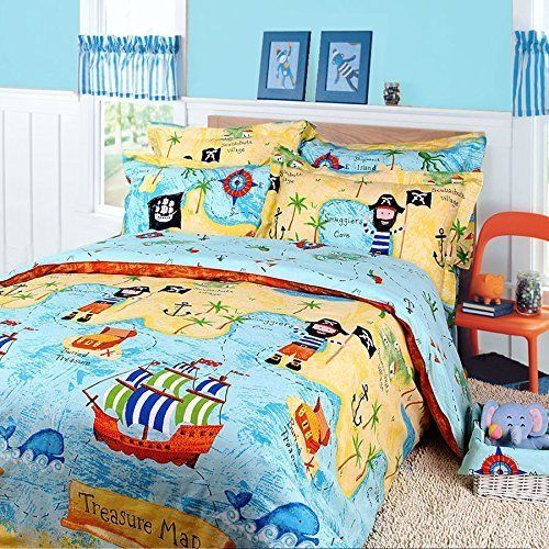  LeLv Pirates of the Caribbean Duvet Cover Set Sky Blue Boys Bedding Kids Bedding, Full Size (Twin)