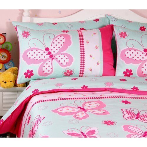  LeLv Colorful Butterfly Fairy Tale Duvet Cover Set Light Green Girls Bedding Kids Bedding, Twin Full Size (Full)