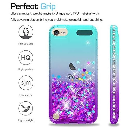  [아마존베스트]iPod Touch 7 Case, iPod Touch 6 Case, iPod Touch 5 Case with Tempered Glass Screen Protector [2 Pack] for Girls, LeYi Glitter Liquid Clear Phone Case for Apple iPod Touch 7th/ 6th/