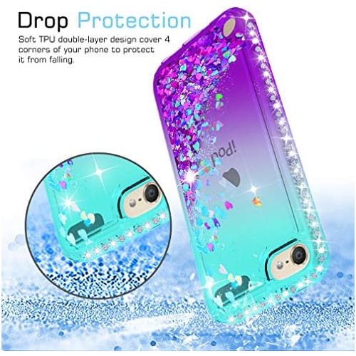  [아마존베스트]iPod Touch 7 Case, iPod Touch 6 Case, iPod Touch 5 Case with Tempered Glass Screen Protector [2 Pack] for Girls, LeYi Glitter Liquid Clear Phone Case for Apple iPod Touch 7th/ 6th/