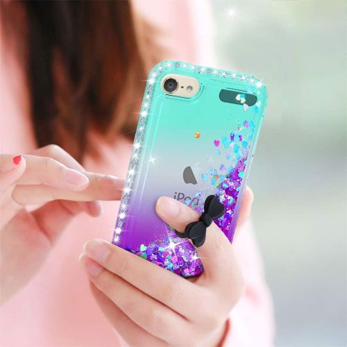  [아마존베스트]iPod Touch 7 Case, iPod Touch 6 Case, iPod Touch 5 Case with Tempered Glass Screen Protector [2 Pack] for Girls, LeYi Glitter Liquid Clear Phone Case for Apple iPod Touch 7th/ 6th/