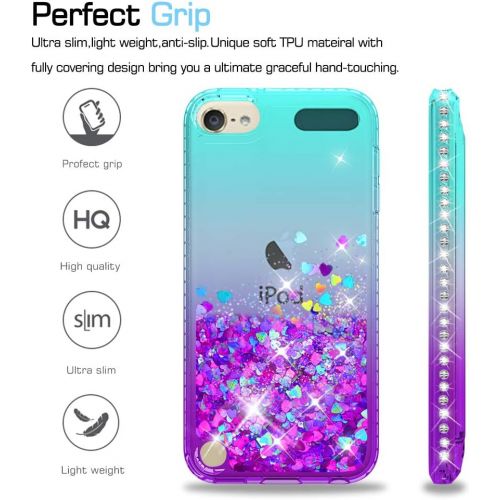  [아마존베스트]iPod Touch 7 Case, iPod Touch 6 Case, iPod Touch 5 Case with Tempered Glass Screen Protector [2 Pack] for Girls, LeYi Glitter Liquid Clear Phone Case for Apple iPod Touch 7th/ 6th/