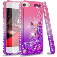 [아마존베스트]iPod Touch 7 Case, iPod Touch 6 Case, iPod Touch 5 Case with Tempered Glass Screen Protector [2 Pack] for Girls, LeYi Glitter Liquid Clear Phone Case for Apple iPod Touch 7th/ 6th/