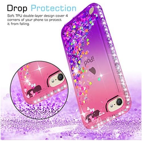  [아마존베스트]iPod Touch 7 Case, iPod Touch 6 Case, iPod Touch 5 Case with Tempered Glass Screen Protector [2 Pack] for Girls, LeYi Glitter Liquid Clear Phone Case for Apple iPod Touch 7th/ 6th/