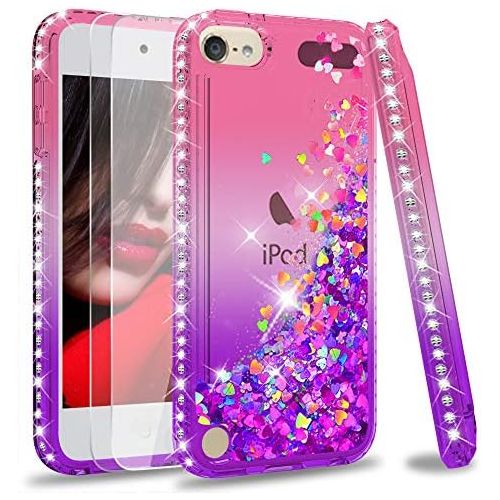  [아마존베스트]iPod Touch 7 Case, iPod Touch 6 Case, iPod Touch 5 Case with Tempered Glass Screen Protector [2 Pack] for Girls, LeYi Glitter Liquid Clear Phone Case for Apple iPod Touch 7th/ 6th/