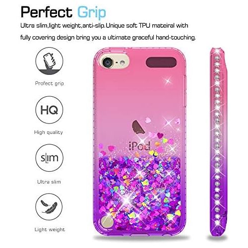  [아마존베스트]iPod Touch 7 Case, iPod Touch 6 Case, iPod Touch 5 Case with Tempered Glass Screen Protector [2 Pack] for Girls, LeYi Glitter Liquid Clear Phone Case for Apple iPod Touch 7th/ 6th/