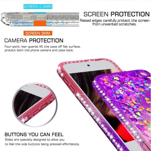  [아마존베스트]iPod Touch 7 Case, iPod Touch 6 Case, iPod Touch 5 Case with Tempered Glass Screen Protector [2 Pack] for Girls, LeYi Glitter Liquid Clear Phone Case for Apple iPod Touch 7th/ 6th/