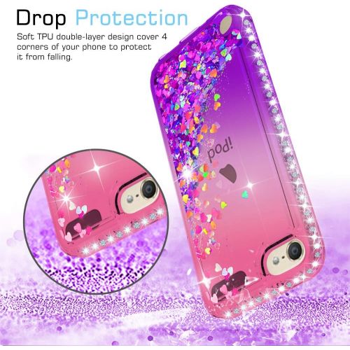  [아마존베스트]iPod Touch 7 Case, iPod Touch 6 Case, iPod Touch 5 Case with Tempered Glass Screen Protector [2 Pack] for Girls, LeYi Glitter Liquid Clear Phone Case for Apple iPod Touch 7th/ 6th/