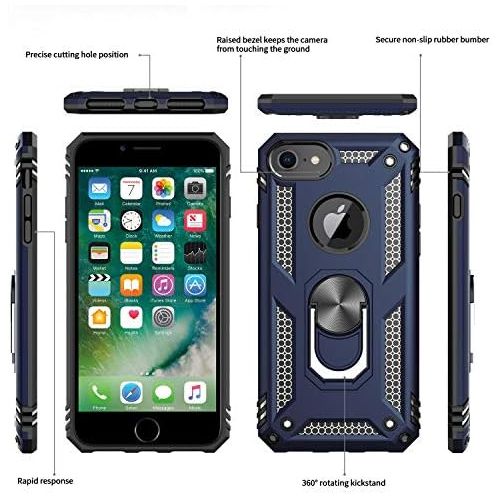  [아마존베스트]LeYi Compatible for iPhone 8 Case, iPhone 7 Case, iPhone 6s/ 6 Case with Tempered Glass Screen Protector [2 Pack], Military-Grade Protective Phone Case with Ring Kickstand for iPho