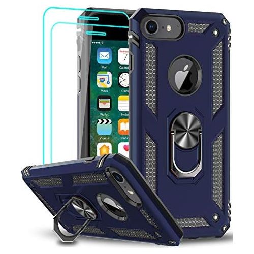  [아마존베스트]LeYi Compatible for iPhone 8 Case, iPhone 7 Case, iPhone 6s/ 6 Case with Tempered Glass Screen Protector [2 Pack], Military-Grade Protective Phone Case with Ring Kickstand for iPho