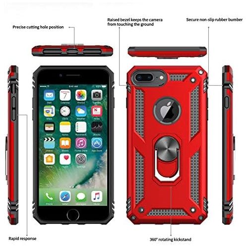  [아마존베스트]LeYi Compatible for iPhone 8 Plus Case, iPhone 7 Plus Case, iPhone 6 Plus Case with Tempered Glass Screen Protector [2Pack], Military-Grade Phone Case with Ring Kickstand for iPhon