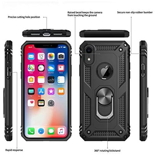  [아마존베스트]LeYi Compatible for iPhone XR Case with Tempered Glass Screen Protector [2Pack] for Women Men Teens, LeYi [Military-Grade] Protective Phone Case with Ring Kickstand for Apple iPhon