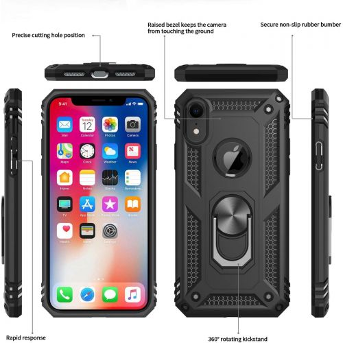  [아마존베스트]LeYi Compatible for iPhone XR Case with Tempered Glass Screen Protector [2Pack] for Women Men Teens, LeYi [Military-Grade] Protective Phone Case with Ring Kickstand for Apple iPhon