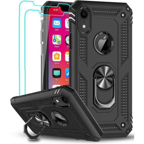  [아마존베스트]LeYi Compatible for iPhone XR Case with Tempered Glass Screen Protector [2Pack] for Women Men Teens, LeYi [Military-Grade] Protective Phone Case with Ring Kickstand for Apple iPhon
