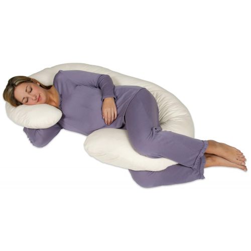  Leachco Snoogle Chic 100% Cotton Jersey Knit Total Body Pregnancy Pillow with Easy on-off Zippered Cover-Ivory