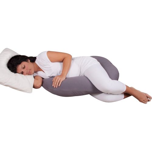  Leachco Snoogle Mini Chic Jersey - Compact Side Sleeper Pregnancy Pillow - Sky Gray