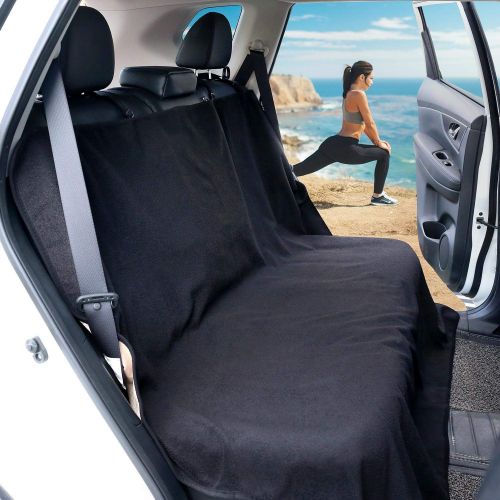  Leader Accessories 55 x 59 Waterproof Towel Bench Seat Cover Black for Car Truck SUV - Rear Hammock Style Machine Washable - Great for Athletes-workouts, Swimming, Surfing