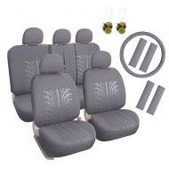 Leader Accessories 17pcs Auto Universal Embossed Cloth Car Seat Covers Combo Pack Set Low Back Front + Rear for Truck, Suv Washable with Airbag FREE Steering Wheel Cover & Shoulder